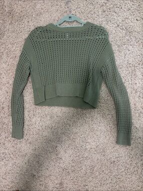 Old Navy Olive Green Open-Knit Cropped Crewneck Sweater